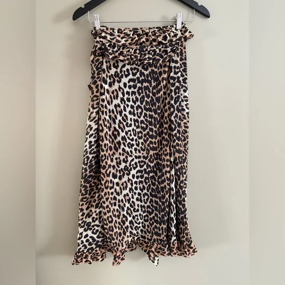 Ganni Leopard Ruffle Wrap Skirt - Picture 3 of 9